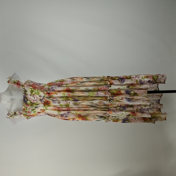 Valleygirl Dress Size 8 Cream Floral Maxi Shirring Hi-Low Hem Lined Sleeveless - Picture 2 of 12